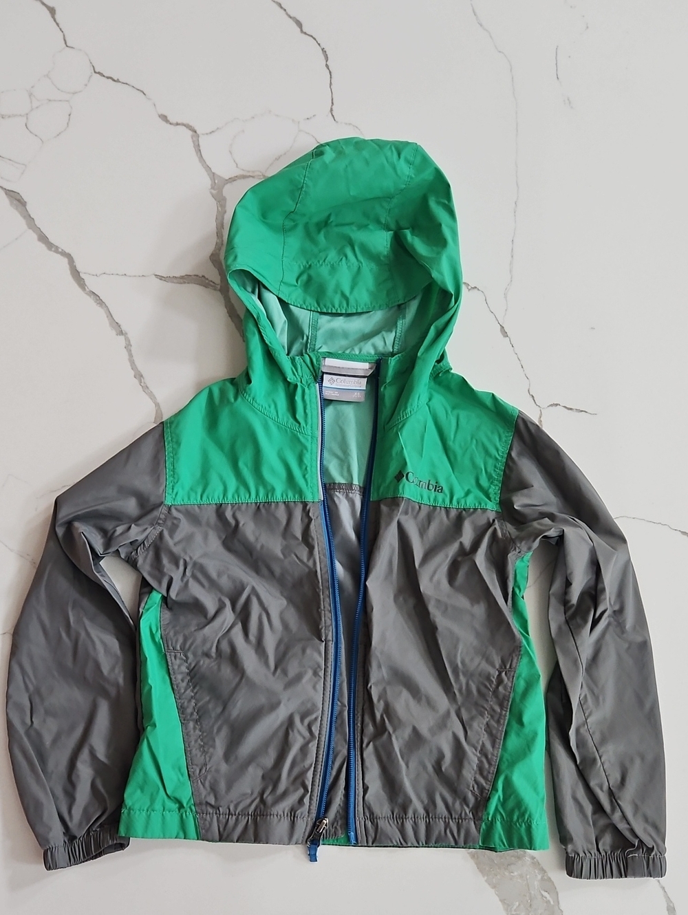 Columbia Green and Gray Hooded Kids Raincoat